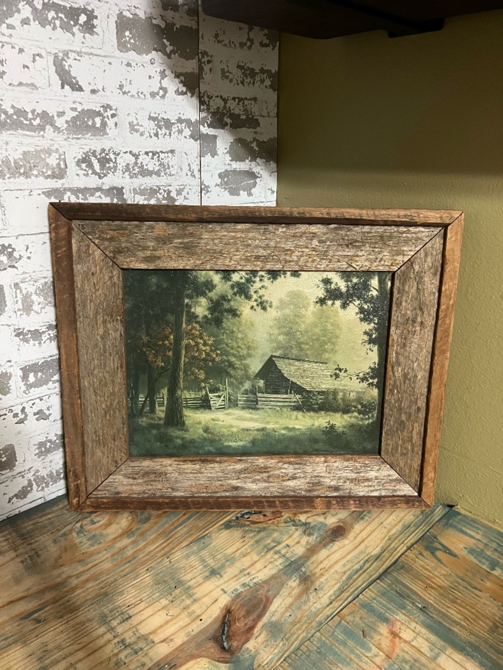 Vintage rustic framed oil painting titled "Obscurity" by artist Dalhart Windberg
